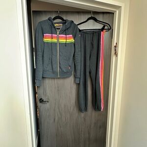 Aviator Nation 5 stripe sweatshirt and sweatpant both size small